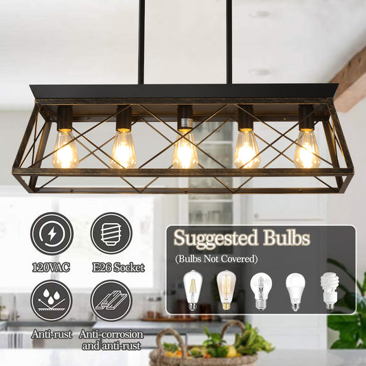 5-Light Farmhouse Modern Rectangular Island Lights (No Bulbs)