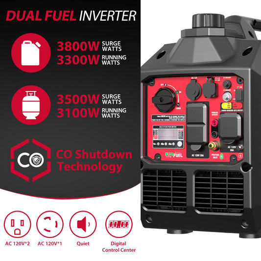 3800W/3500W Gas/Propane Inverter Generator w/ CO Alert