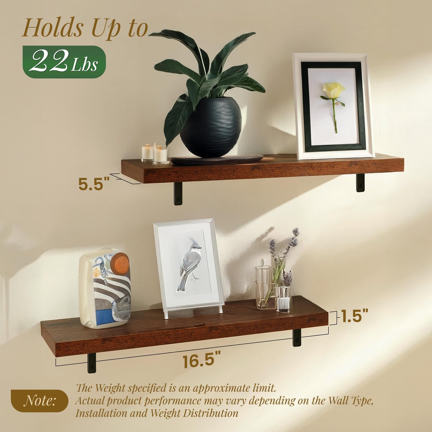 Floating Shelves for Wall – Solid Wood Rustic Hanging Shelves