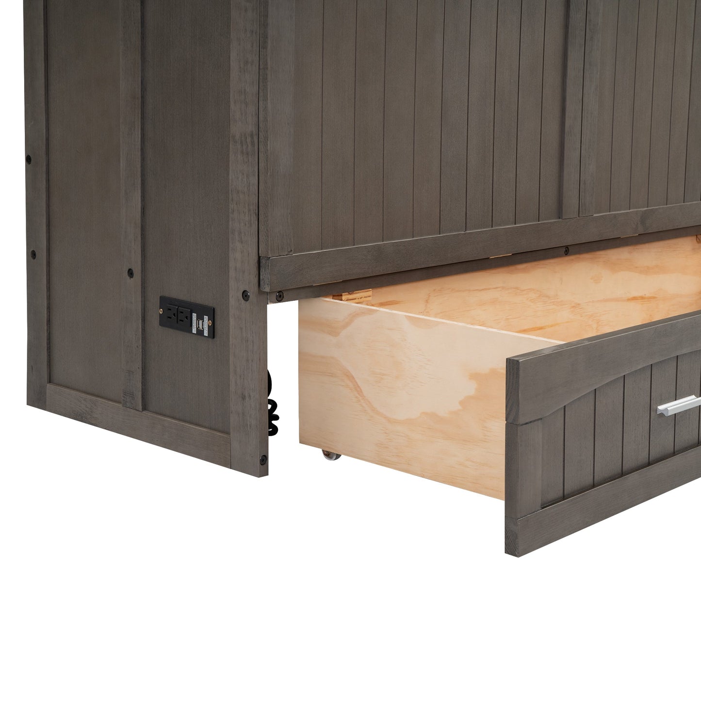 Queen Size Murphy Bed with Built-In Charging Station Antique Grey