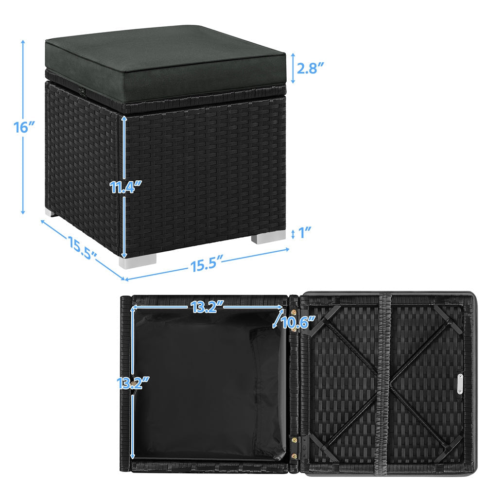 2PCS Rattan Storage Ottomans with Cushions – Outdoor