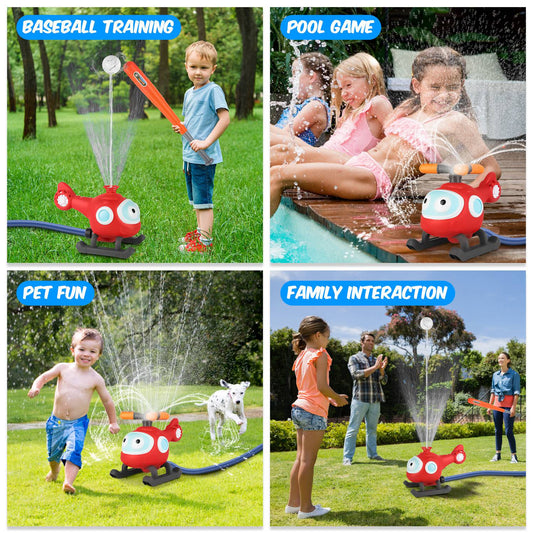 2 In 1 Water Sprinkler Baseball Helicopter Toy for Kids