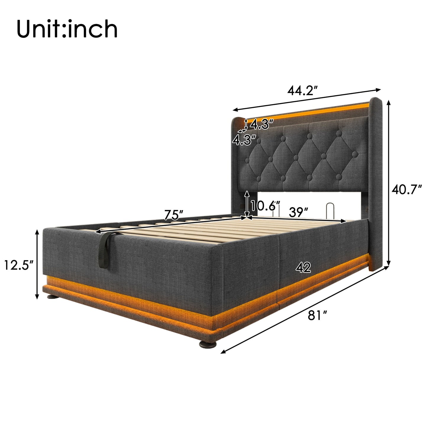 Hydraulic Storage Bed With USB (Without Mattress)