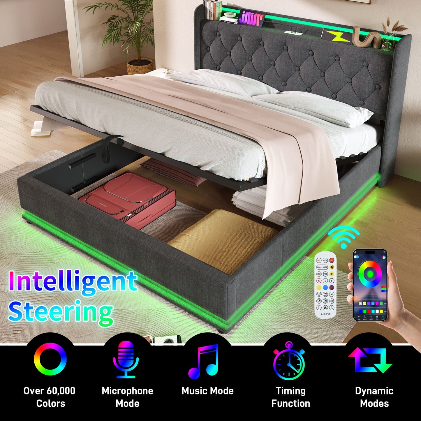 Hydraulic Storage Bed With USB (Without Mattress)
