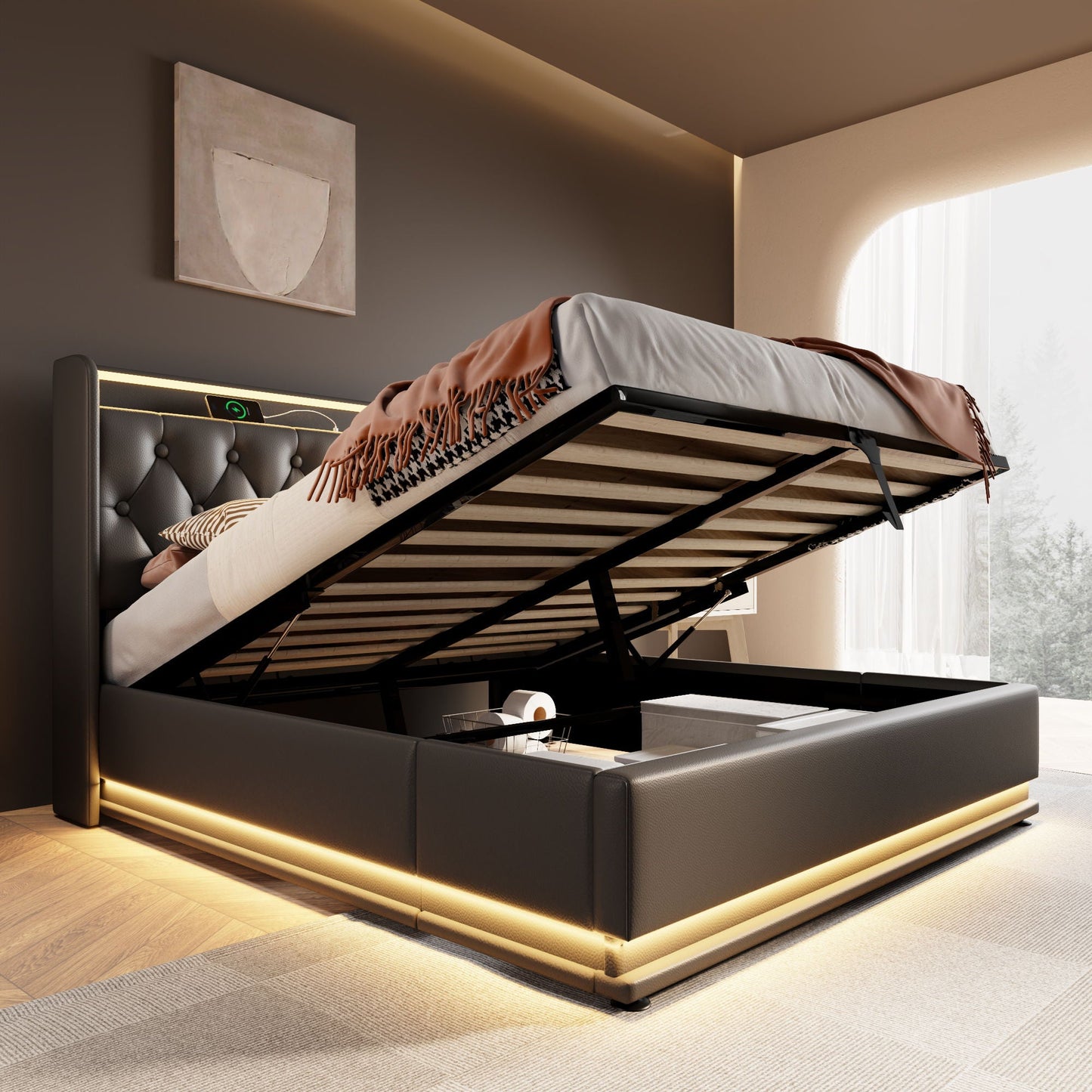 Hydraulic Storage Bed With USB (Without Mattress)
