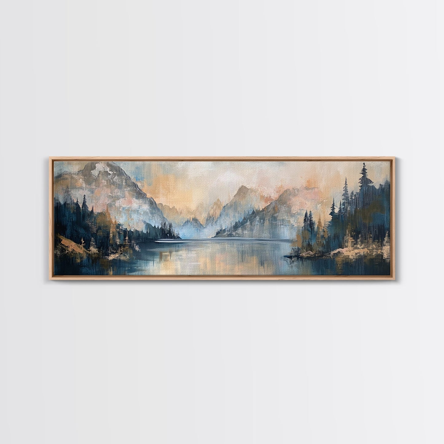 Mountain Lake Reflection Framed Canvas Wall Art