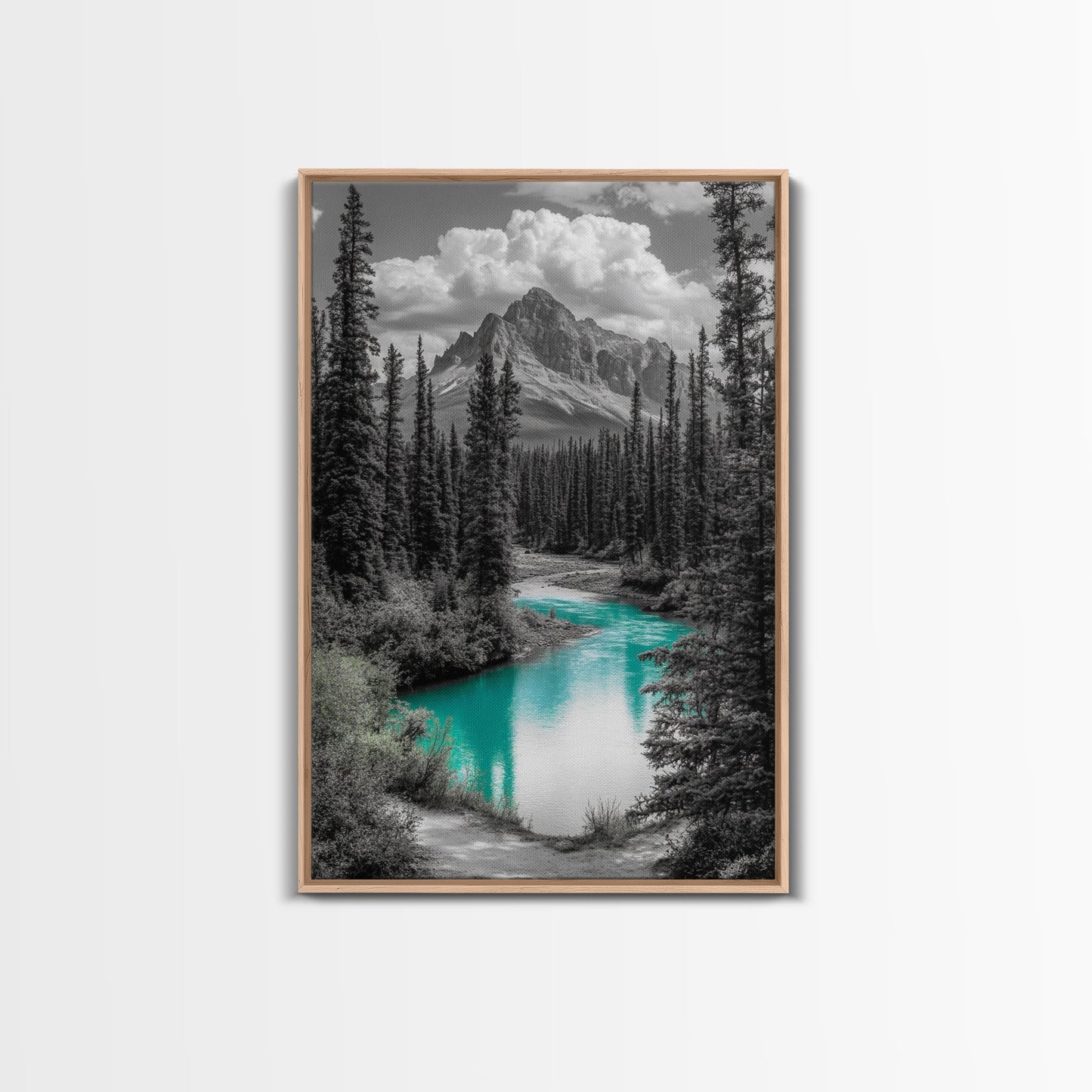 Mountain River, Turquoise Stream, Serene Minimal Landscape Decor