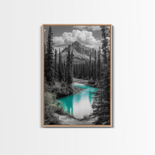 Mountain River, Turquoise Stream, Serene Minimal Landscape Decor
