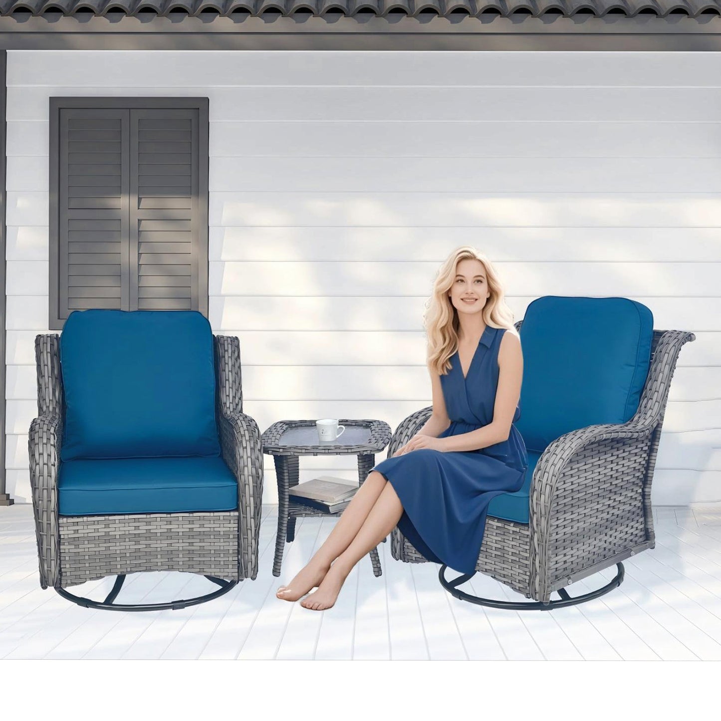 Wicker Patio Furniture Set - 3 Piece Rattan