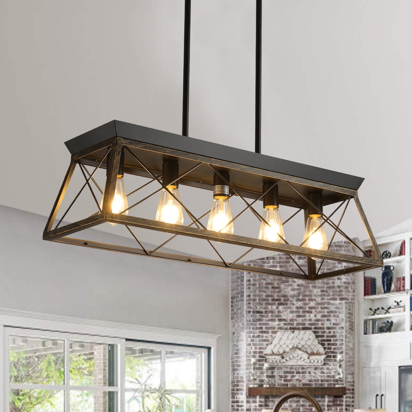 5-Light Farmhouse  Modern Rectangular Island Lights (No Bulbs)