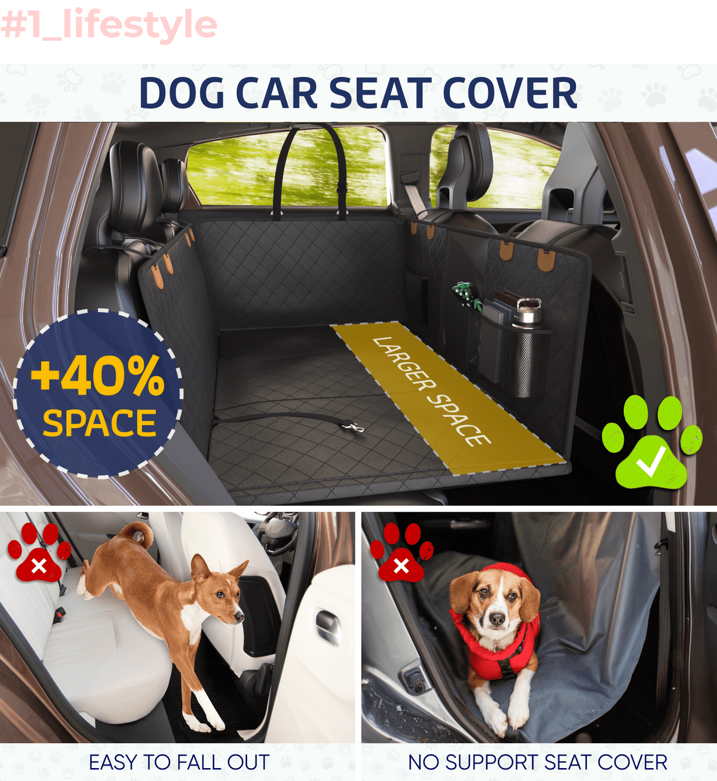 Large Seat Guard Waterproof Back Seat Cover w/Storage Pockets
