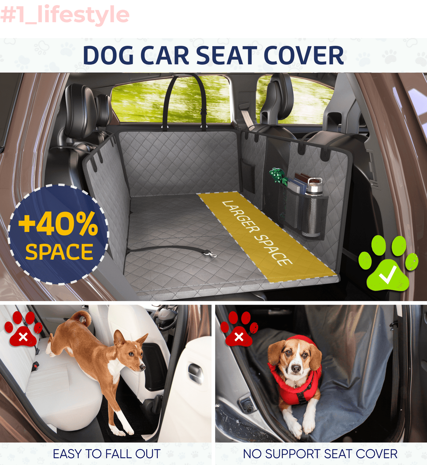 Large Seat Guard Waterproof Back Seat Cover w/Storage Pockets