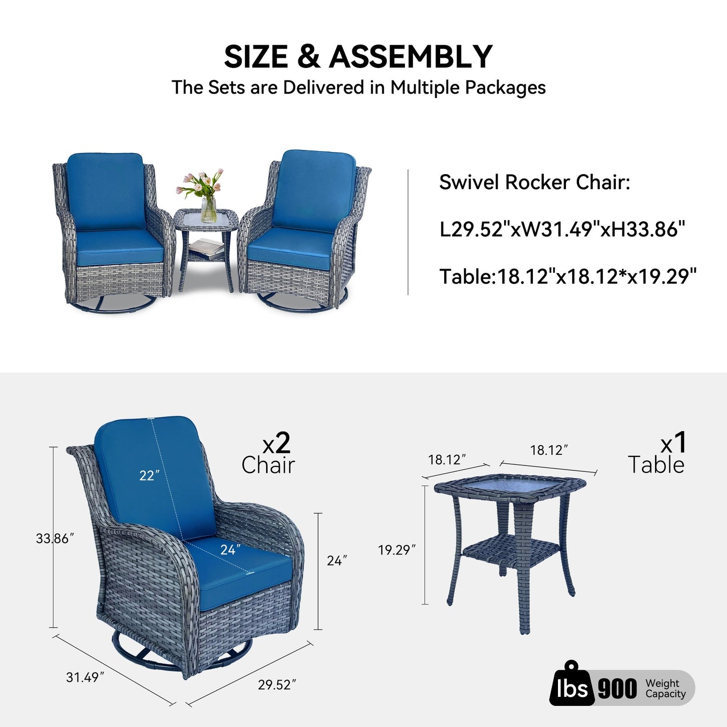 Wicker Patio Furniture Set - 3 Piece Rattan