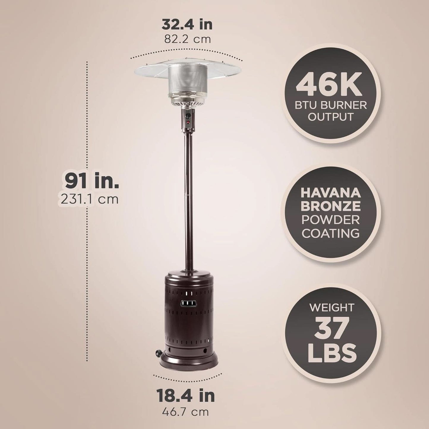 Outdoor Patio Heater w/ Wheels Bronze 46K BTU