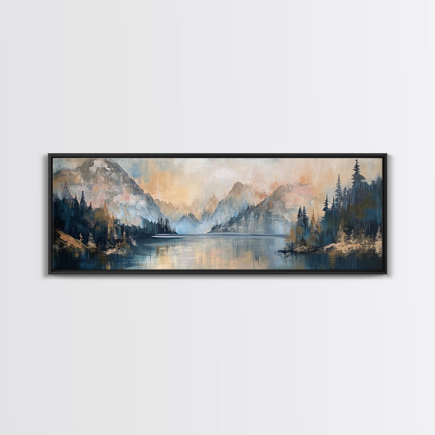 Mountain Lake Reflection Framed Canvas Wall Art