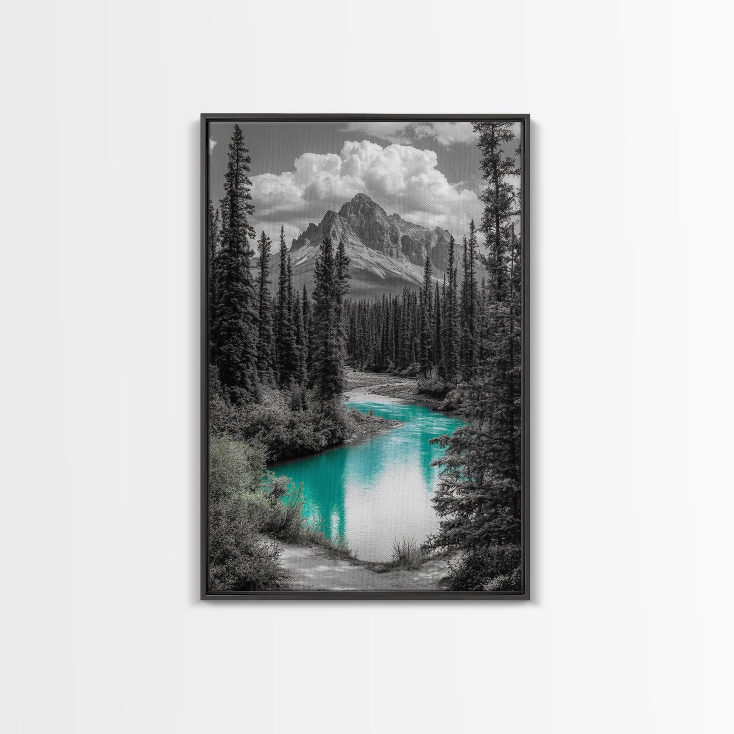 Mountain River, Turquoise Stream, Serene Minimal Landscape Decor