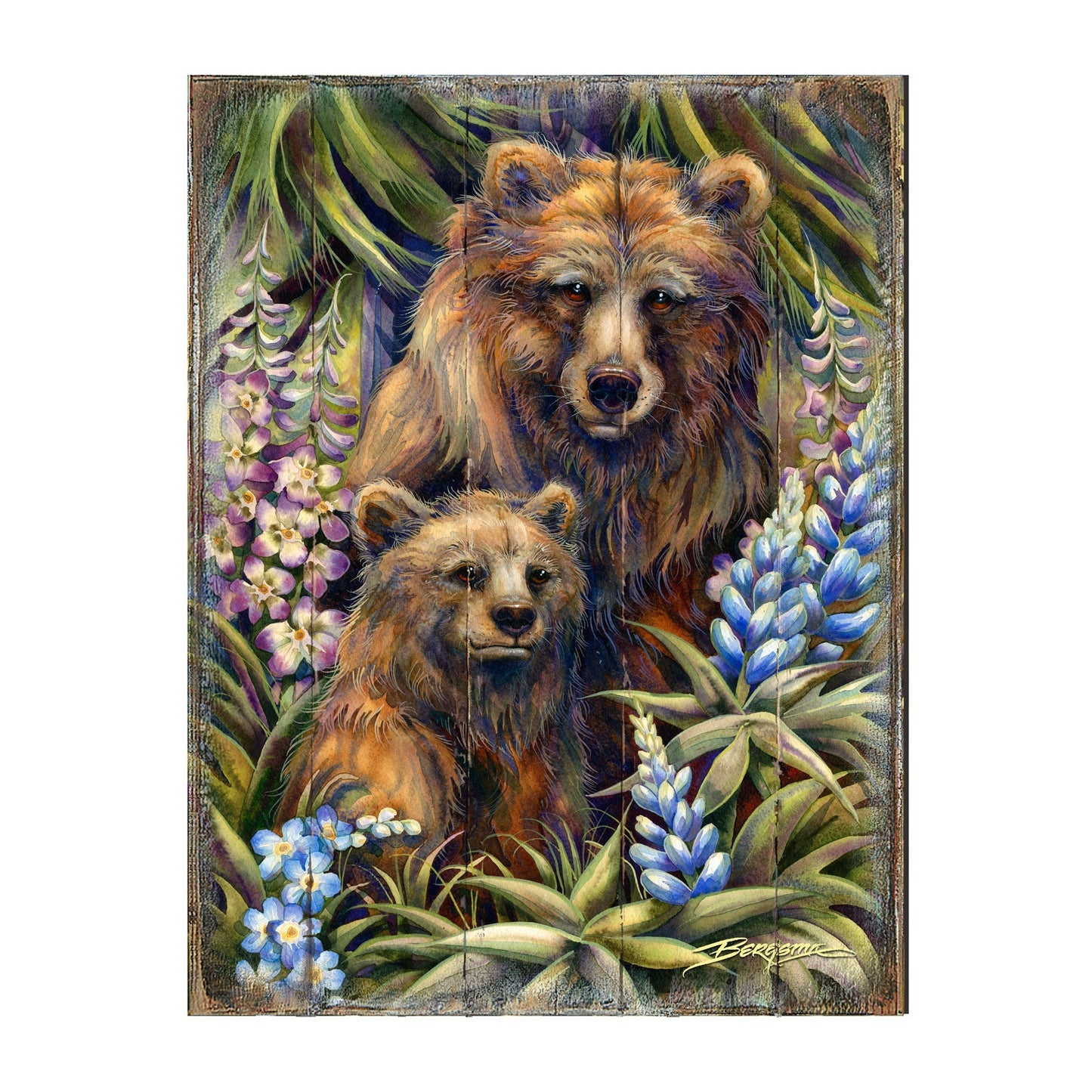 Grin & Bear it Grizzly Mother & Cub Wooden Wall Art