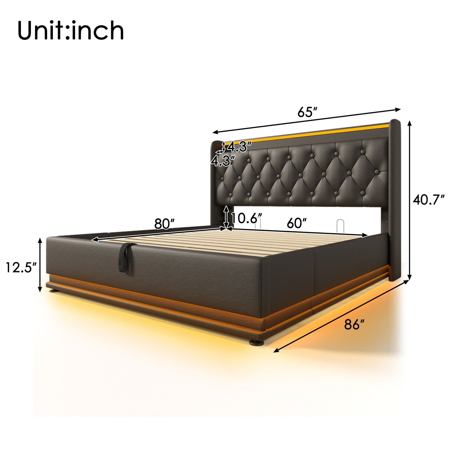 Hydraulic Storage Bed With USB (Without Mattress)