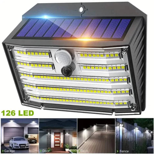 Solar Motion Sensor Security FloodLight 126 LED Outdoor Wide Angle