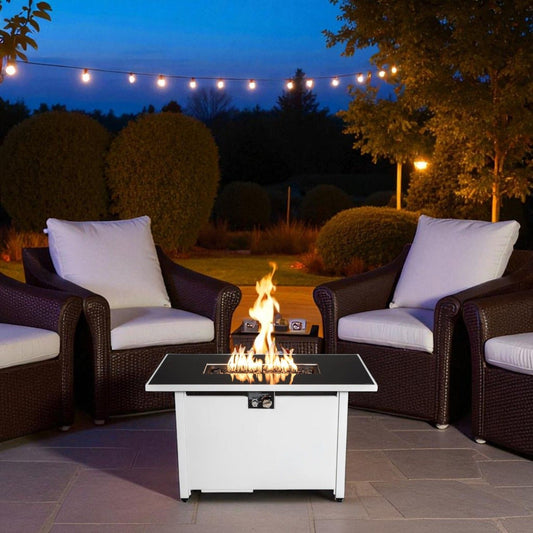 Fire Pit Table With Adjustable Flame Control - White