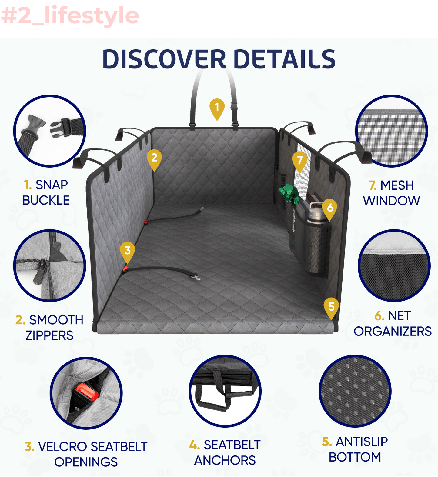 Large Seat Guard Waterproof Back Seat Cover w/Storage Pockets