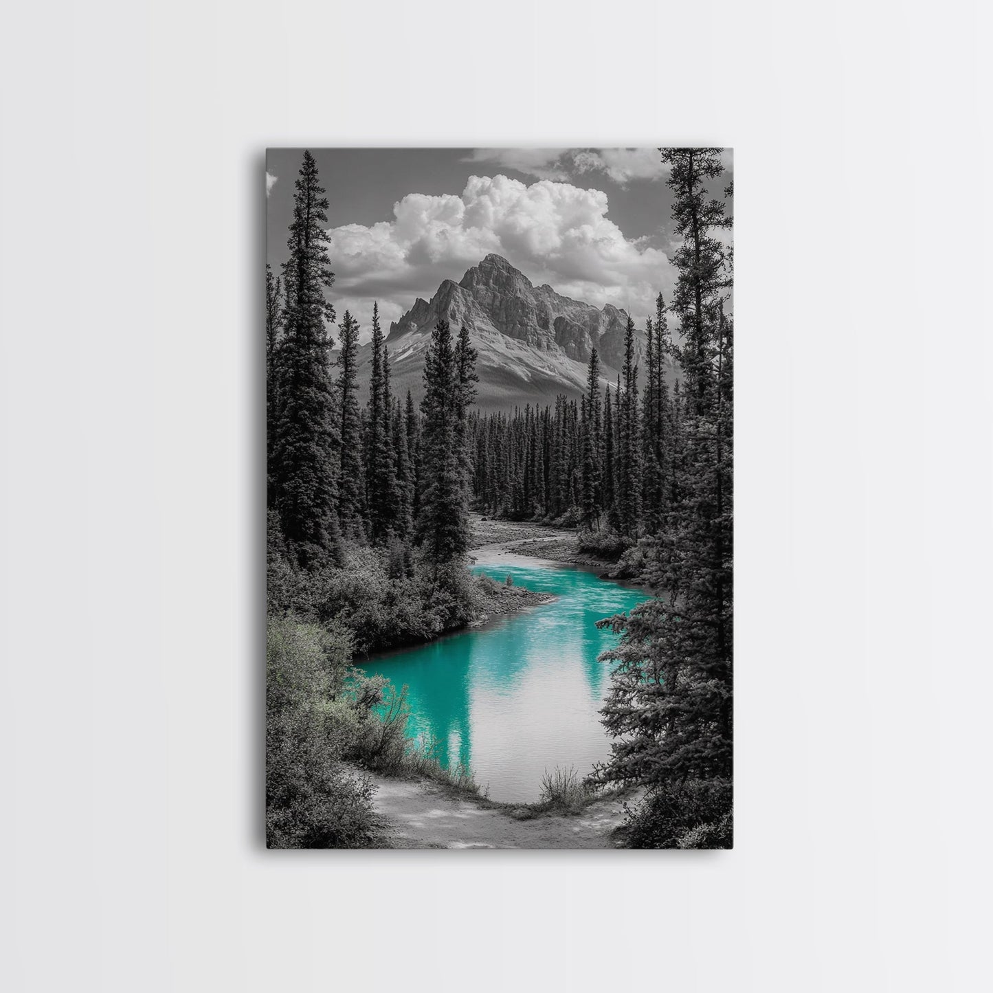 Mountain River, Turquoise Stream, Serene Minimal Landscape Decor
