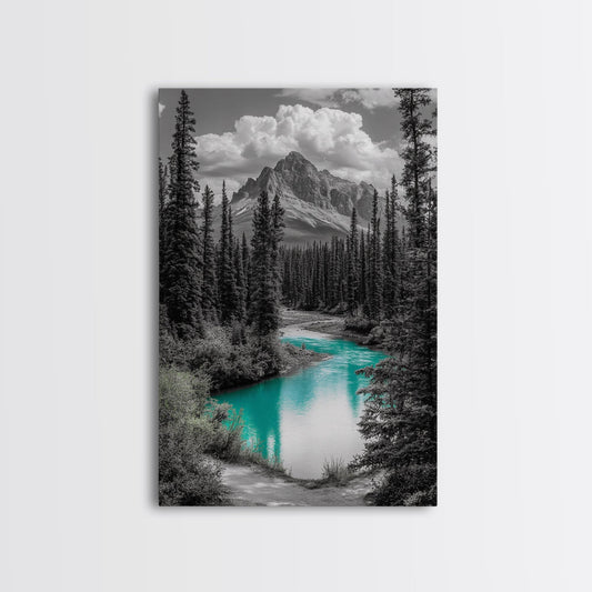 Mountain River, Turquoise Stream, Serene Minimal Landscape Decor
