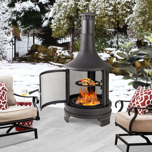 Outdoor Fire Pit w/ Grill for Backyard BBQ Bonfire Deck and Patio