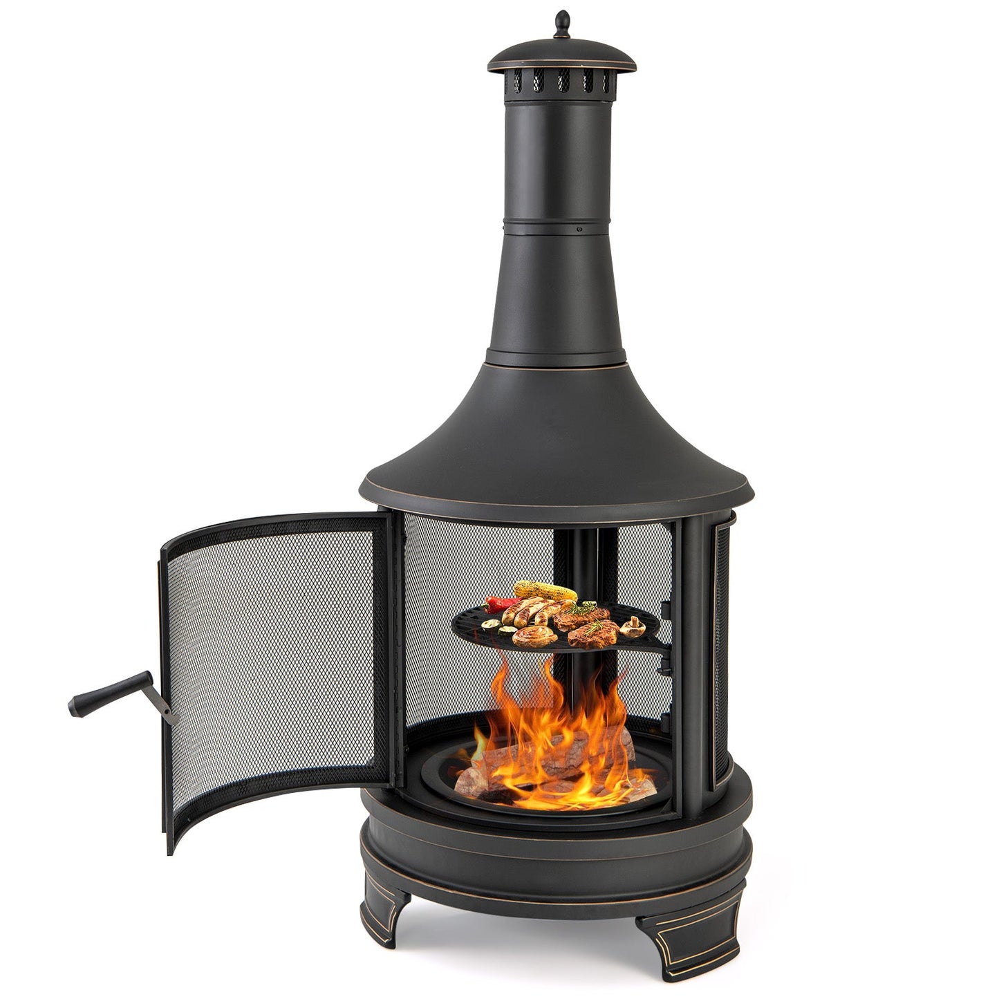 Outdoor Fire Pit w/ Grill for Backyard BBQ Bonfire Deck and Patio