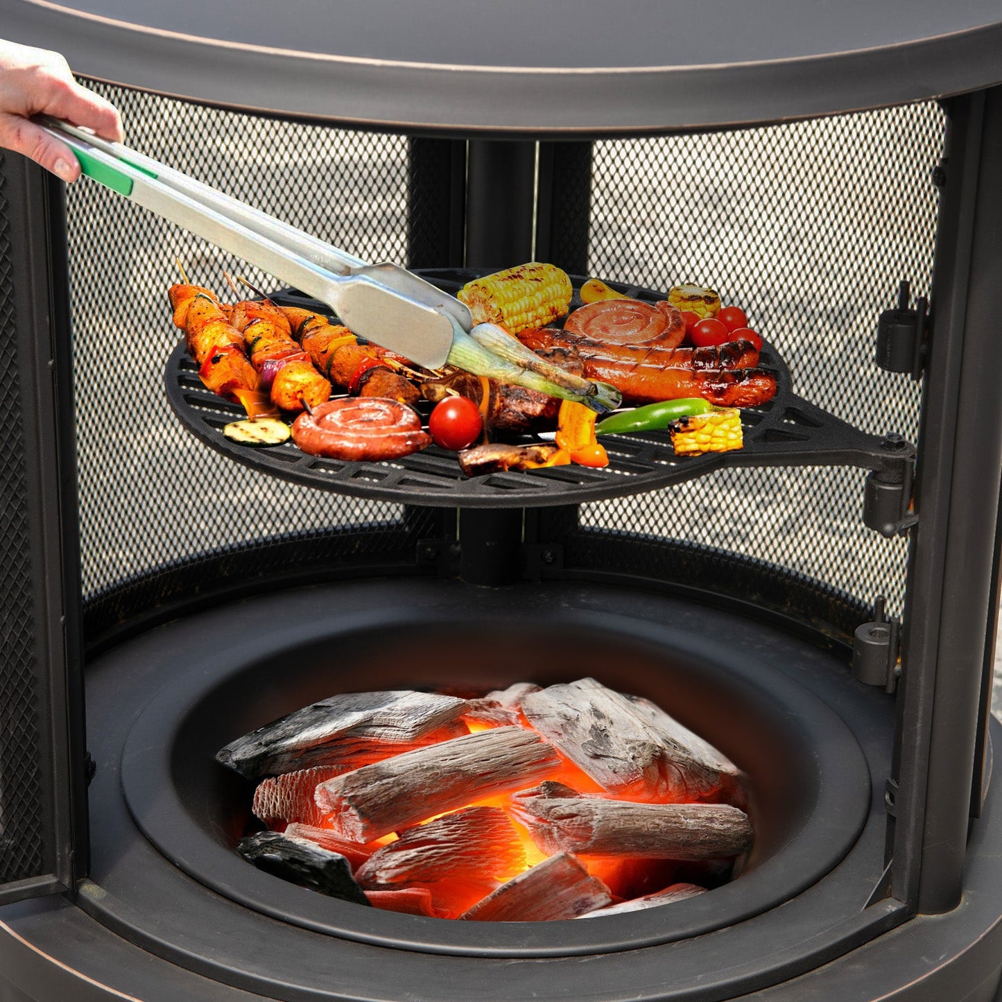 Outdoor Fire Pit w/ Grill for Backyard BBQ Bonfire Deck and Patio