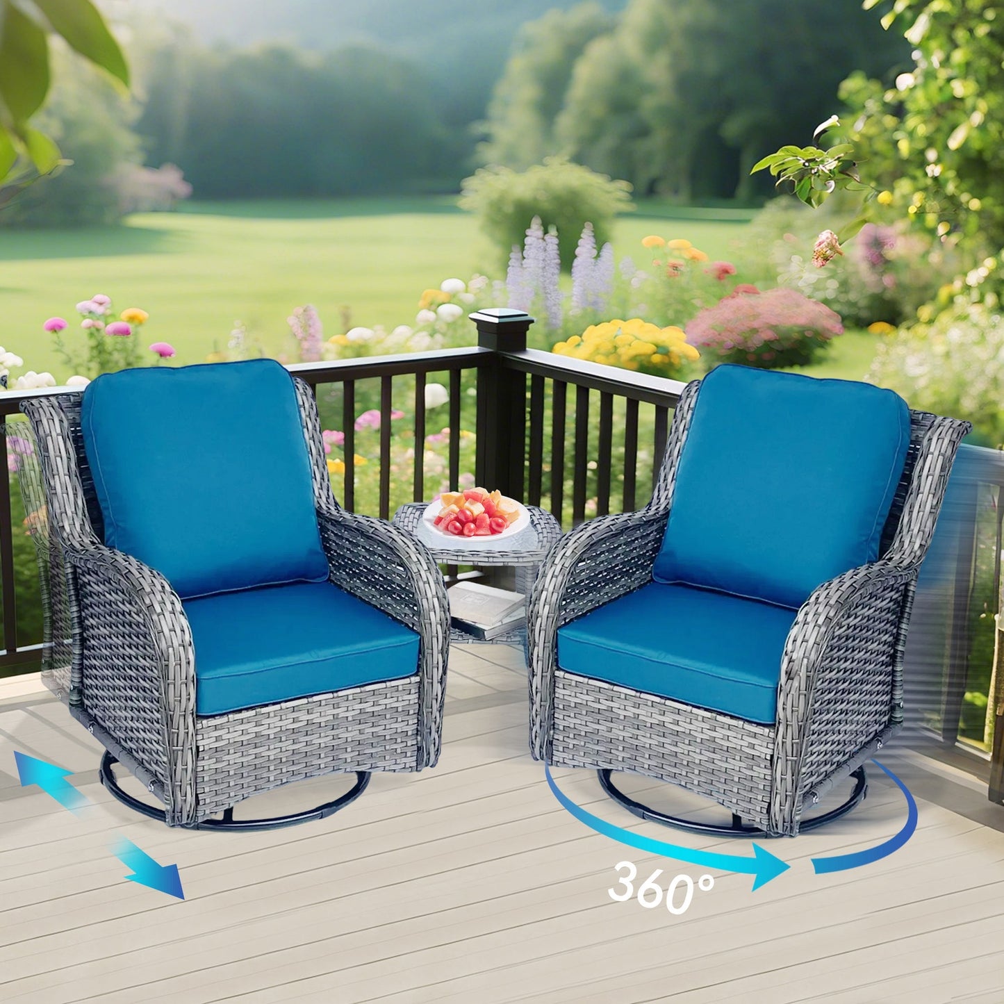 Wicker Patio Furniture Set - 3 Piece Rattan