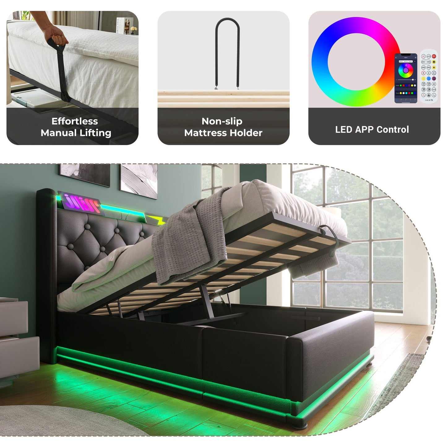 Hydraulic Storage Bed With USB (Without Mattress)