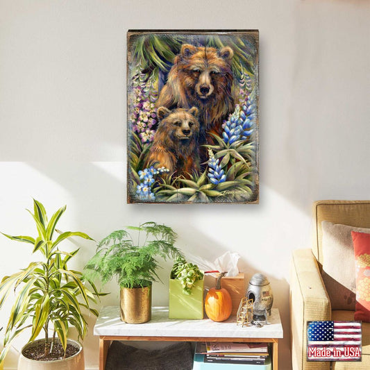Grin & Bear it Grizzly Mother & Cub Wooden Wall Art
