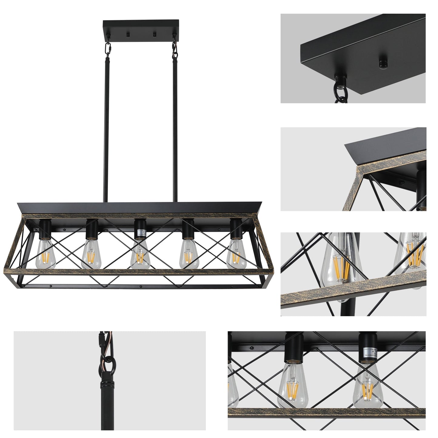 5-Light Farmhouse  Modern Rectangular Island Lights (No Bulbs)