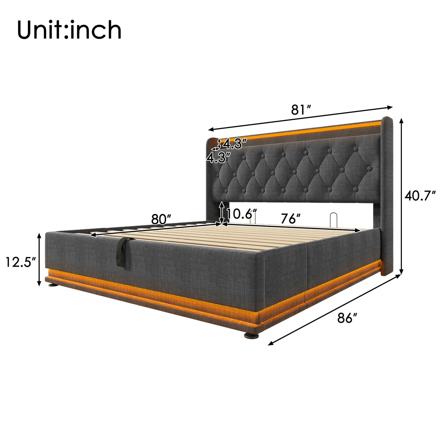 Hydraulic Storage Bed With USB (Without Mattress)