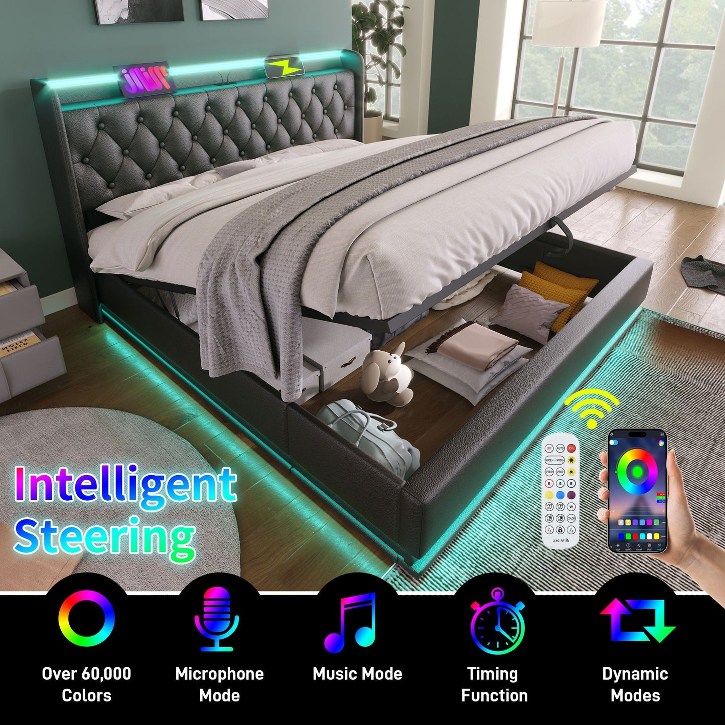 Hydraulic Storage Bed With USB (Without Mattress)