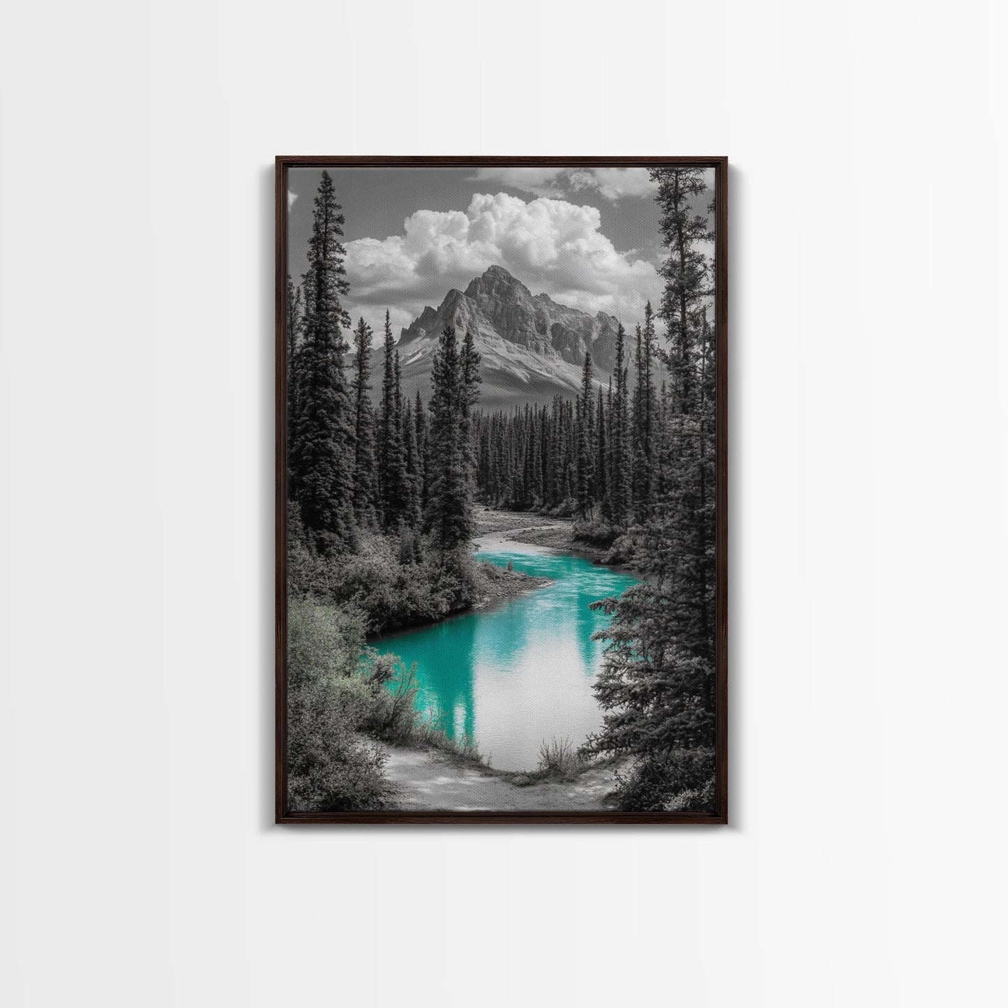 Mountain River, Turquoise Stream, Serene Minimal Landscape Decor