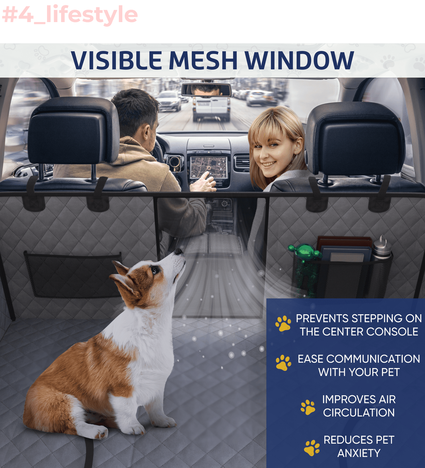 Large Seat Guard Waterproof Back Seat Cover w/Storage Pockets