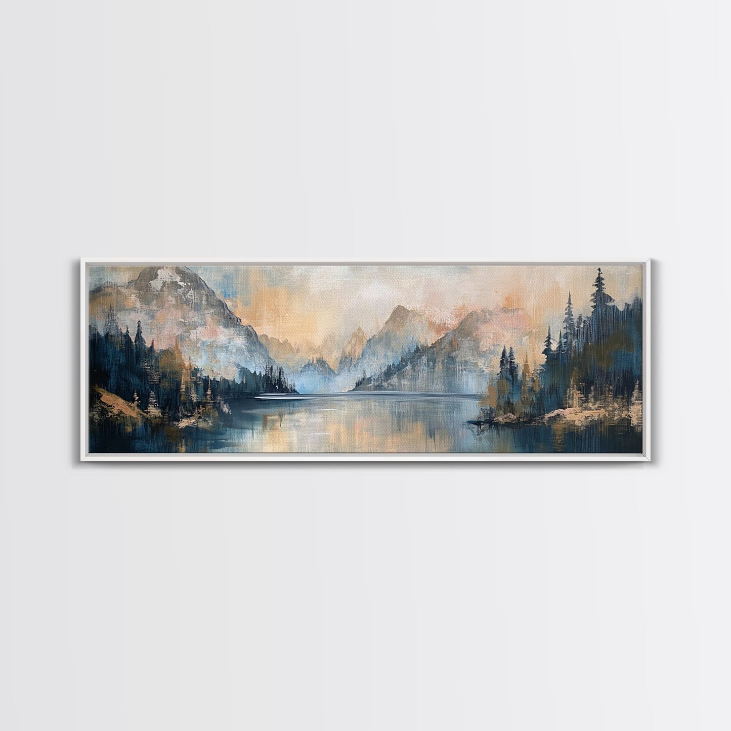 Mountain Lake Reflection Framed Canvas Wall Art
