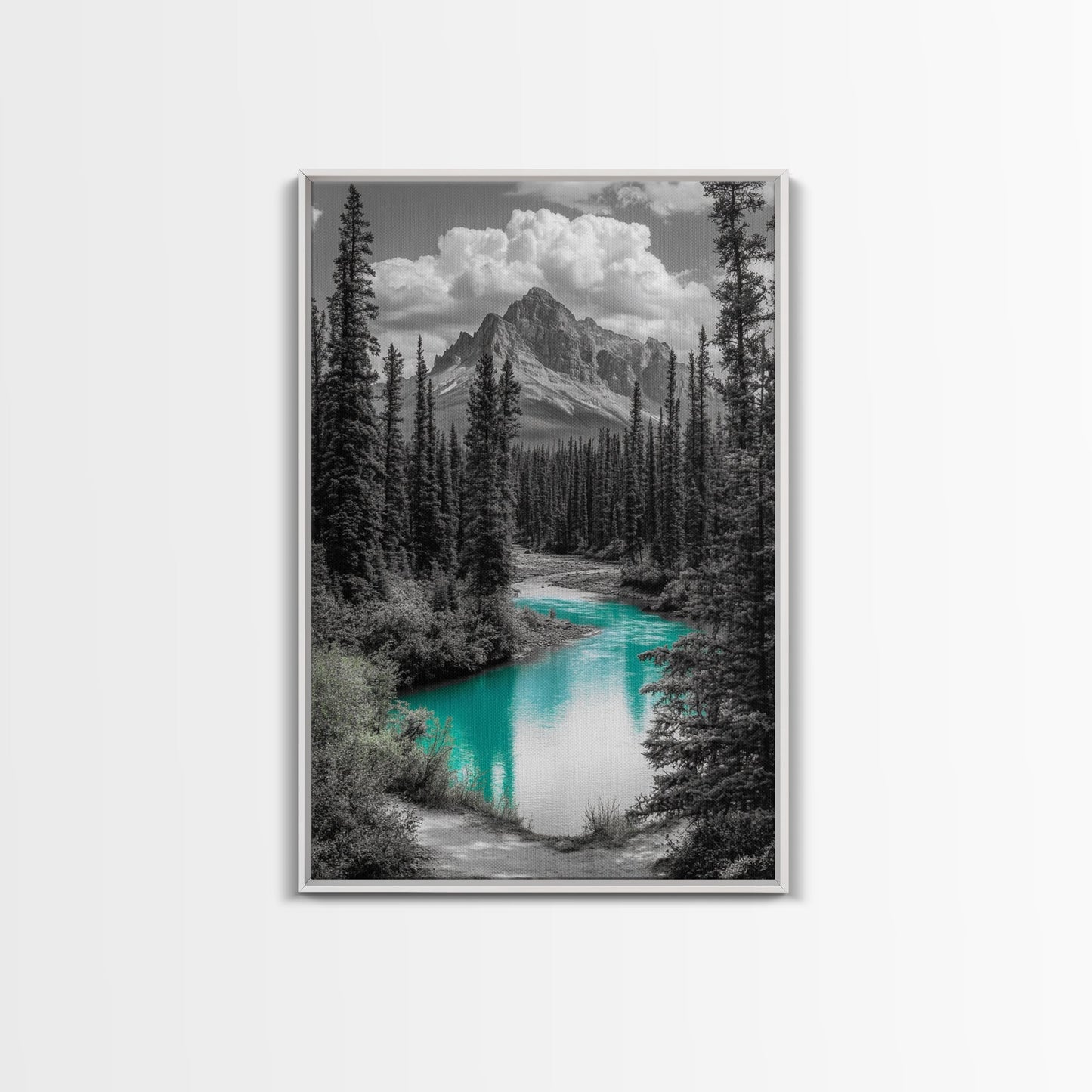 Mountain River, Turquoise Stream, Serene Minimal Landscape Decor