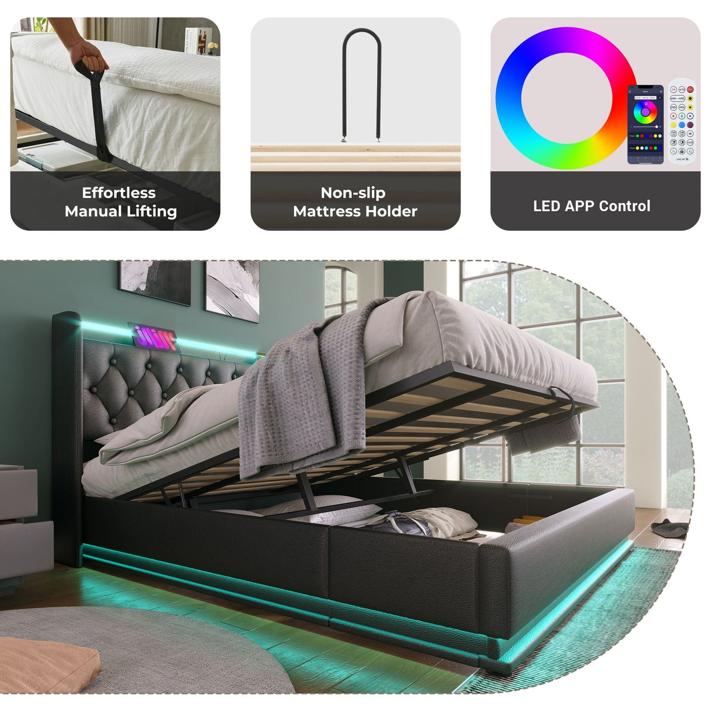 Hydraulic Storage Bed With USB (Without Mattress)