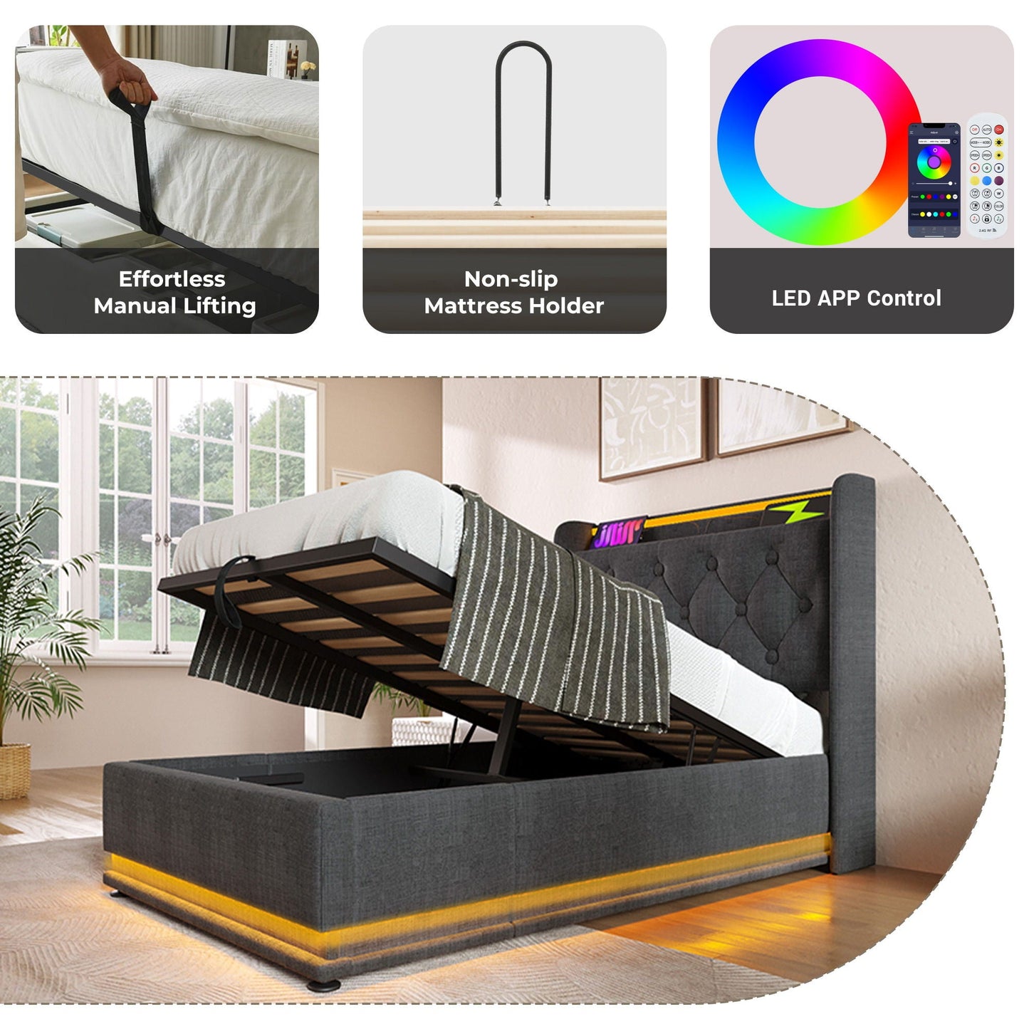 Hydraulic Storage Bed With USB (Without Mattress)