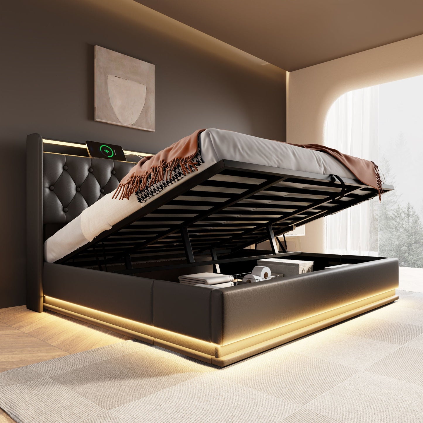 Hydraulic Storage Bed With USB (Without Mattress)