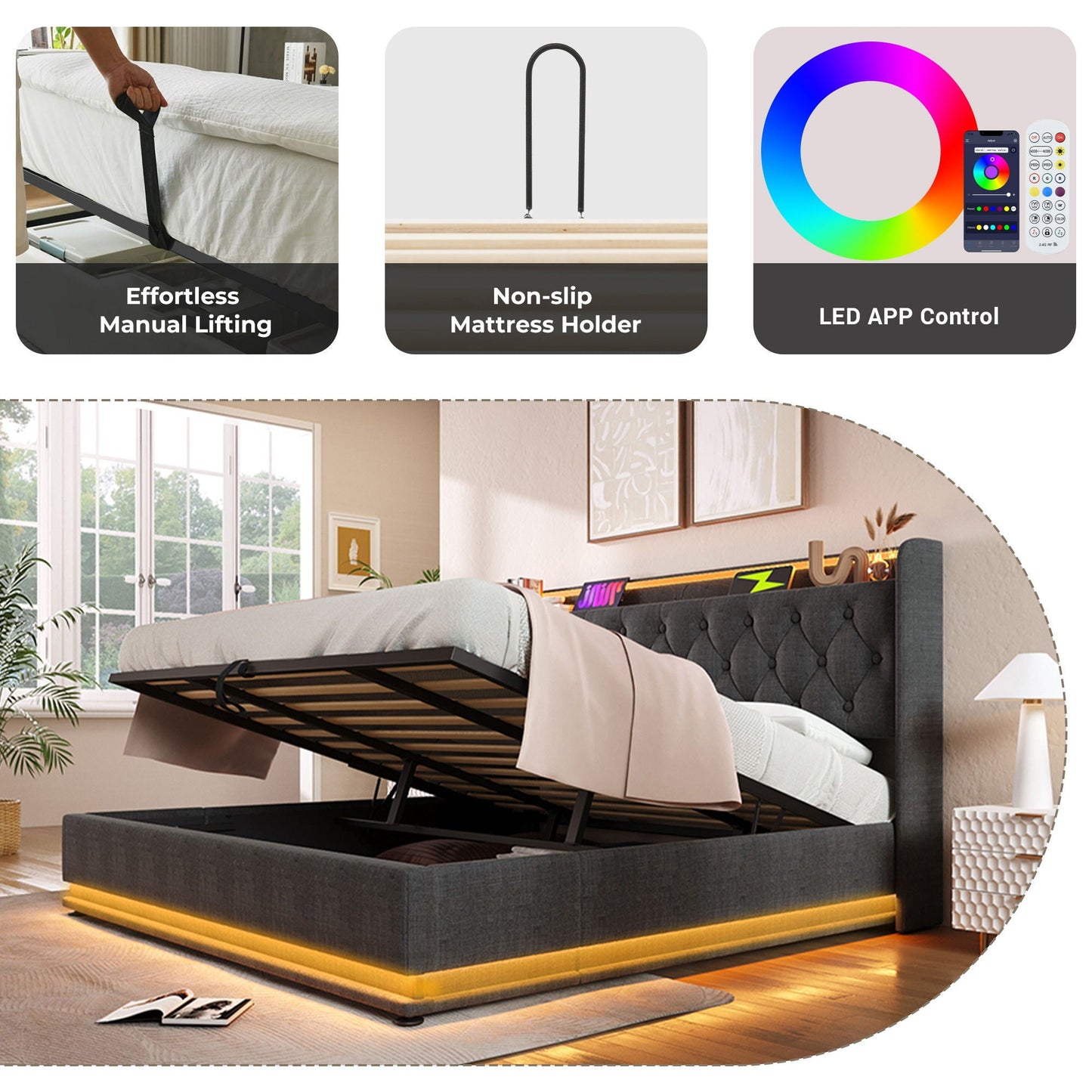Hydraulic Storage Bed With USB (Without Mattress)