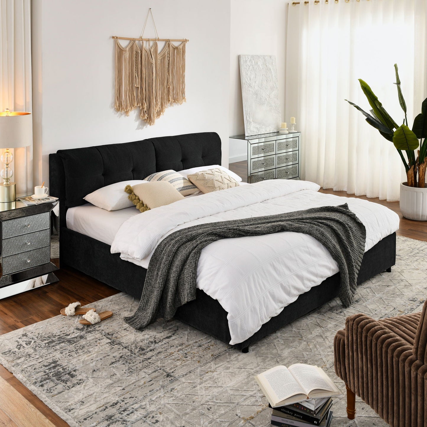 Storage Upholstered Hydraulic Bed w/ Integrated Headboard