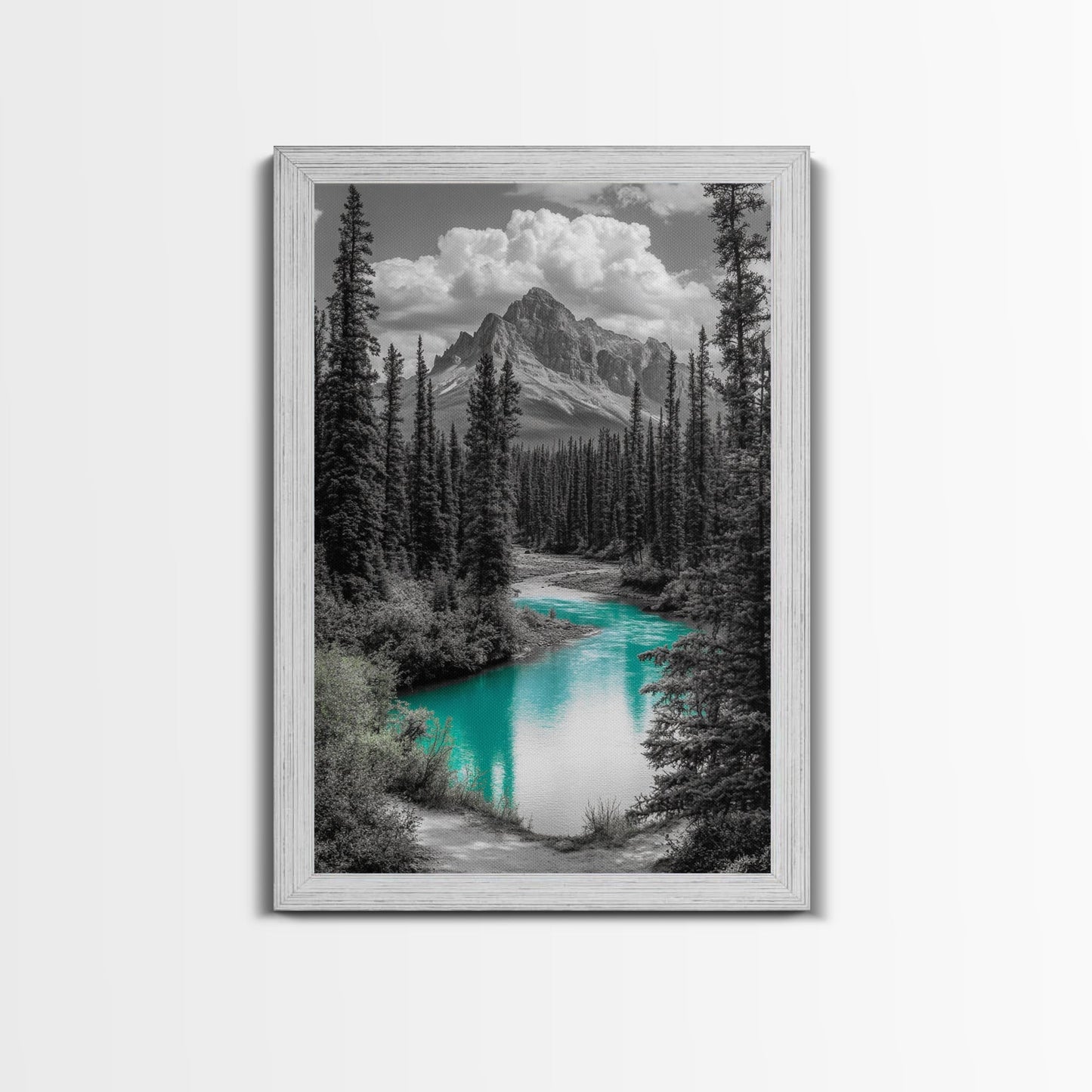 Mountain River, Turquoise Stream, Serene Minimal Landscape Decor