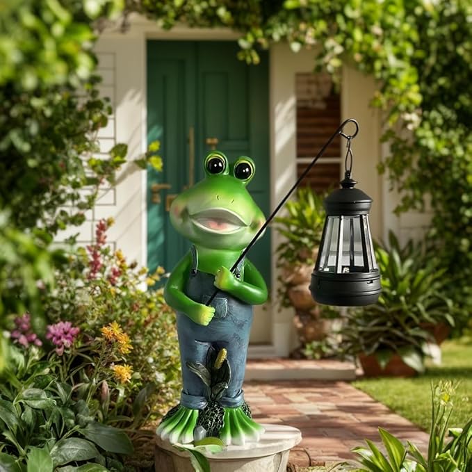 Cute Cowboy Frog Garden Statue Solar Light