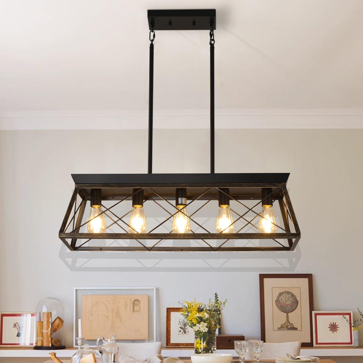 5-Light Farmhouse  Modern Rectangular Island Lights (No Bulbs)