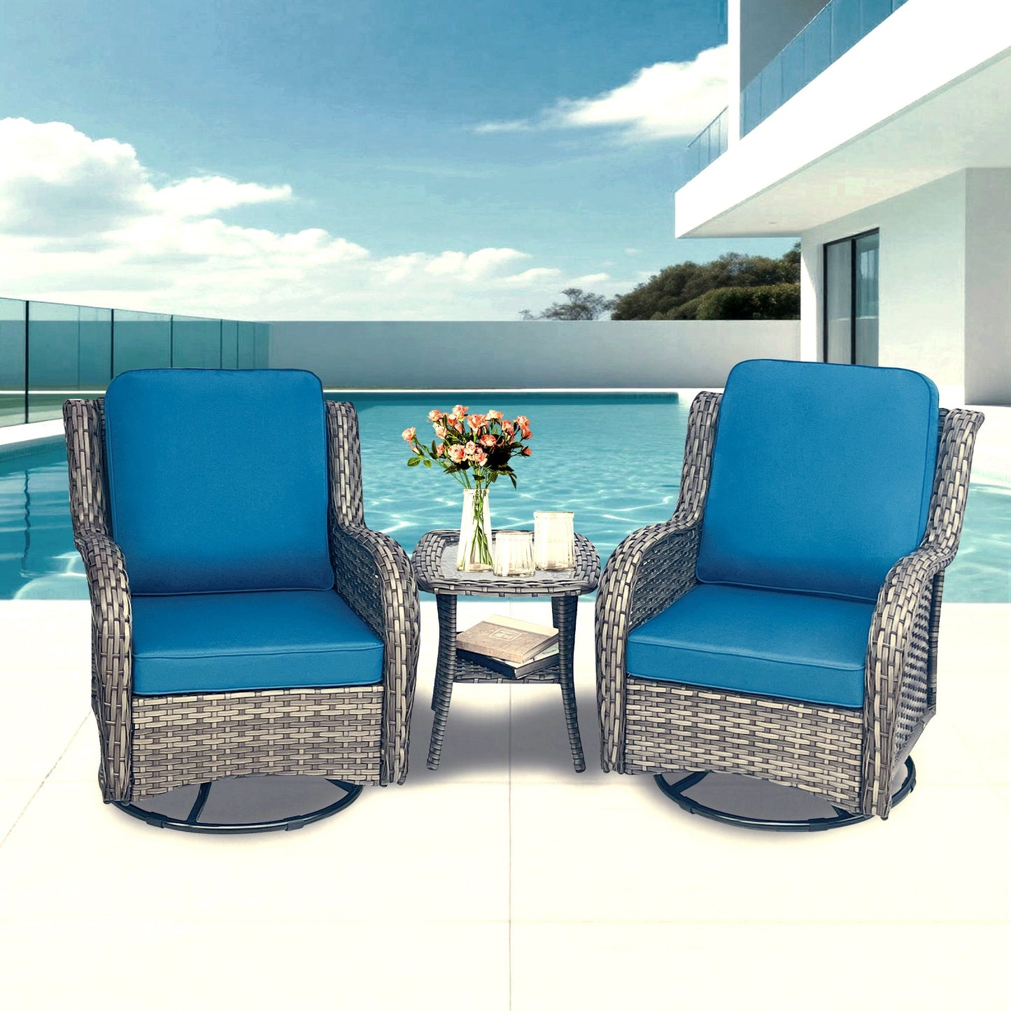 Wicker Patio Furniture Set - 3 Piece Rattan
