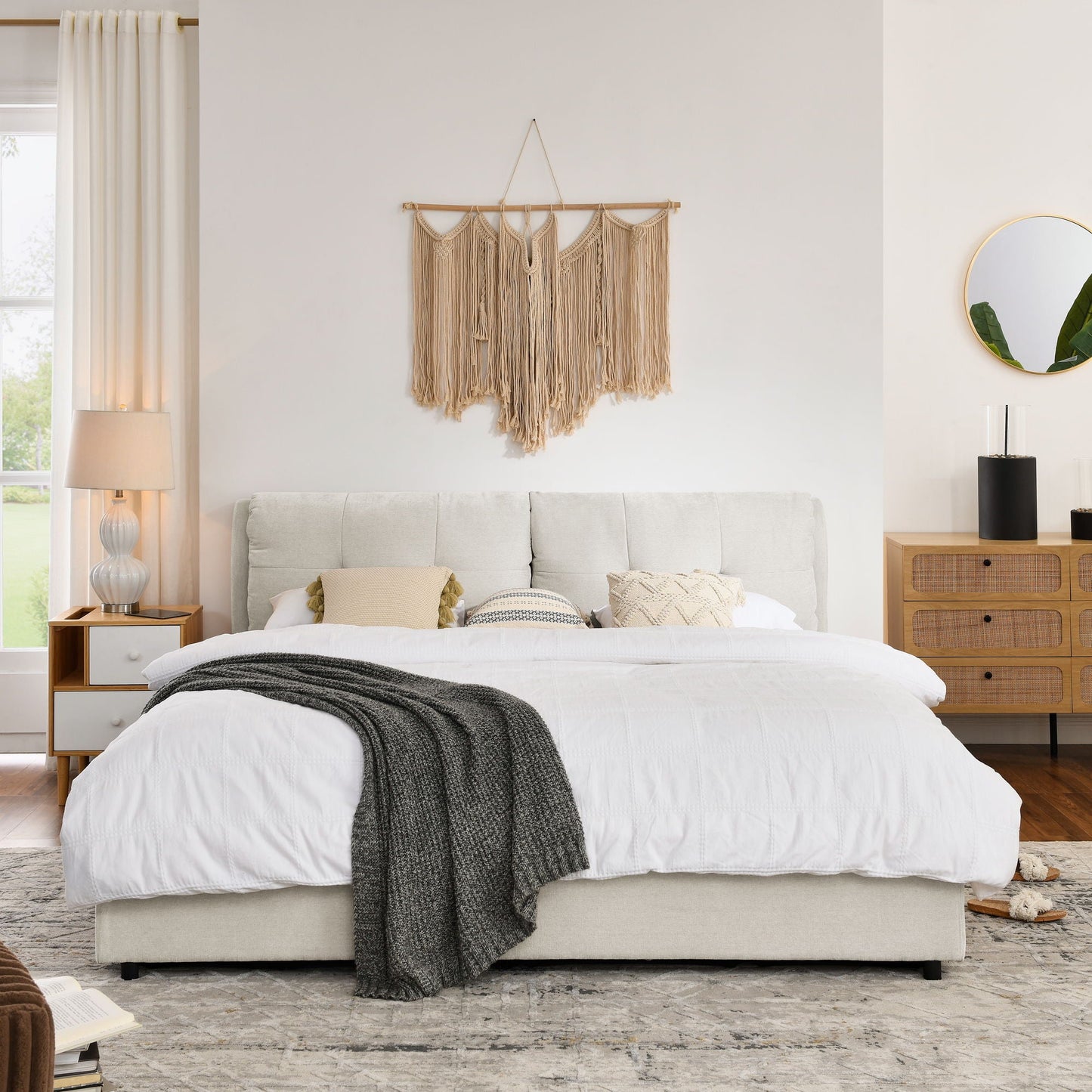 Storage Upholstered Hydraulic Bed w/ Integrated Headboard